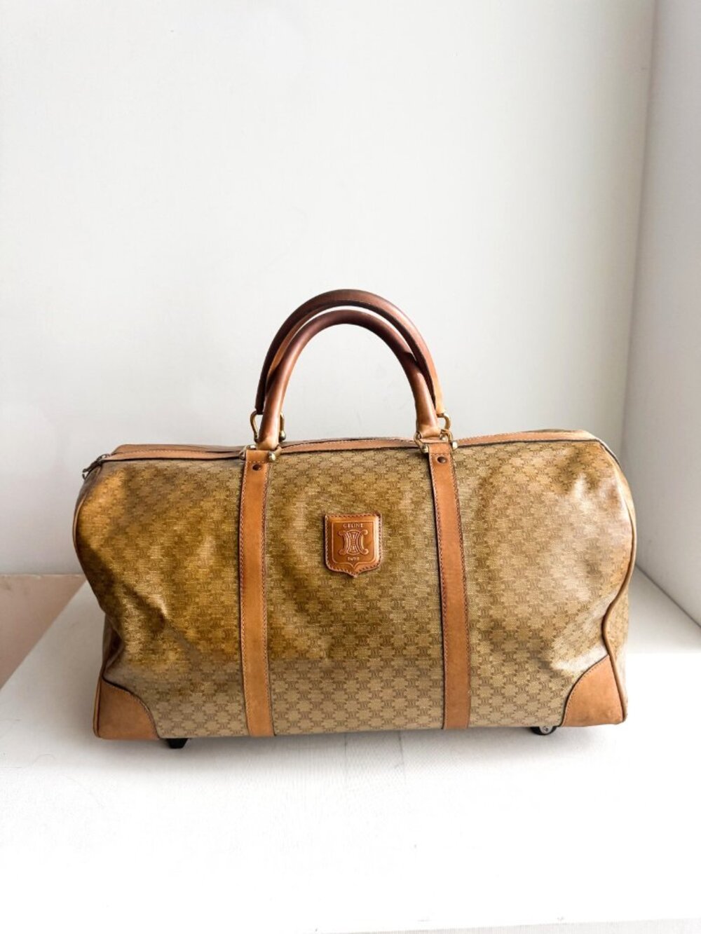 Vintage Celine Coated Canvas Duffle Travel Bag